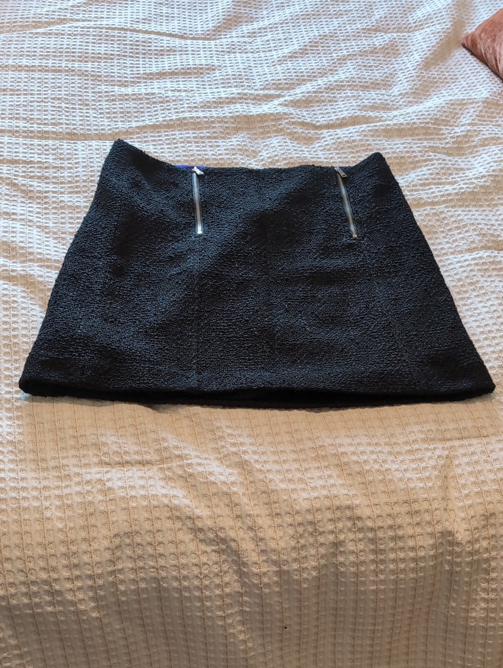 LOFT Black Textured Mini Skirt with Front Zippers